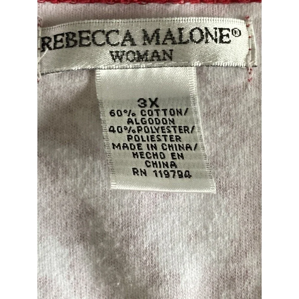 Rebecca Malone Woman Top 3X Plus Red White Floral Casual Stretch Short Sleeved